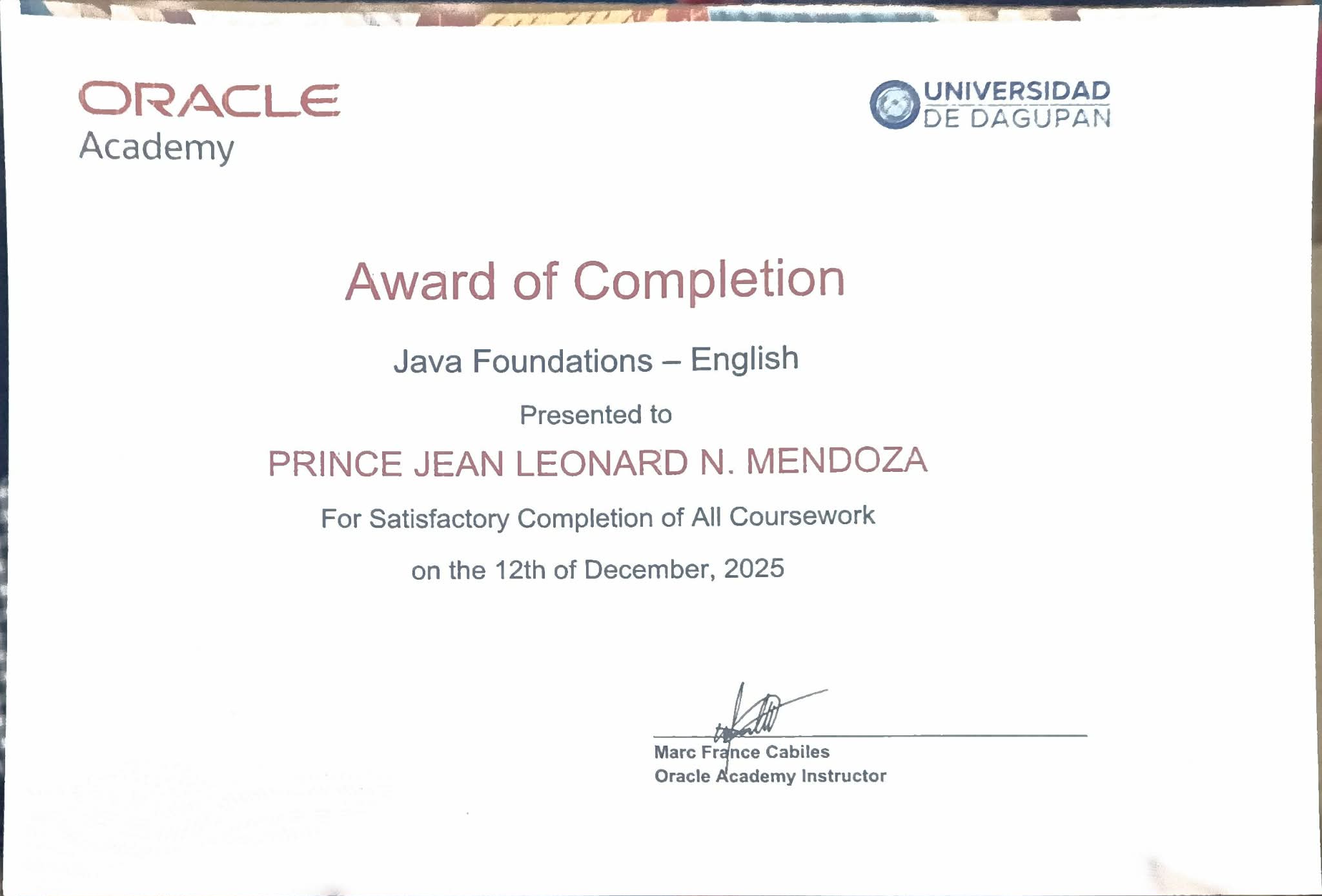 Oracle Java Foundations